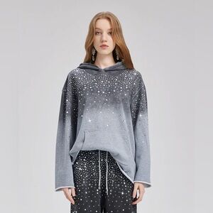 Embellished Gray Hooded Pullover